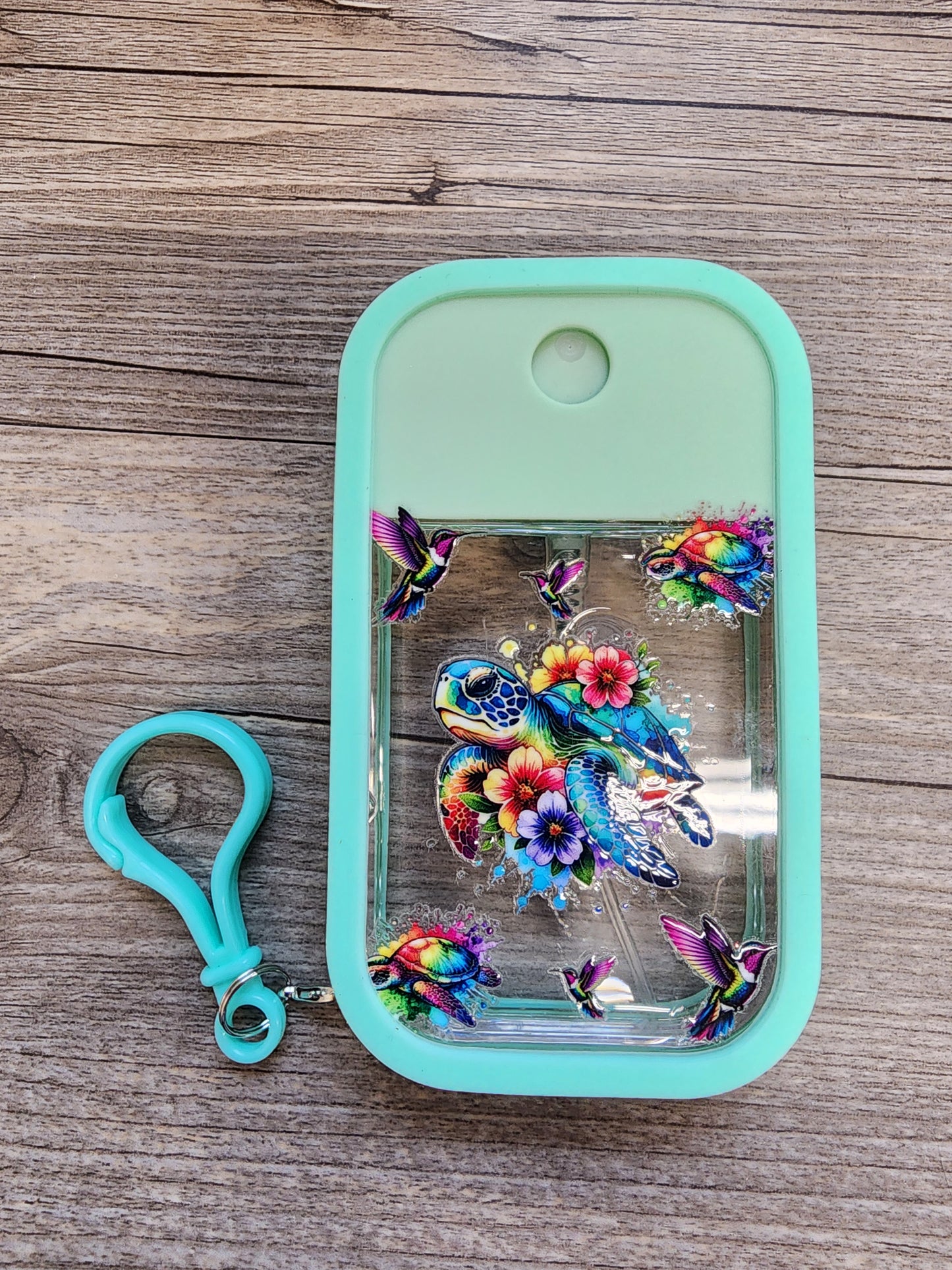 Premade Custom Hand Sanitizer Spray Bottle - Mint Green with Sea Turtle