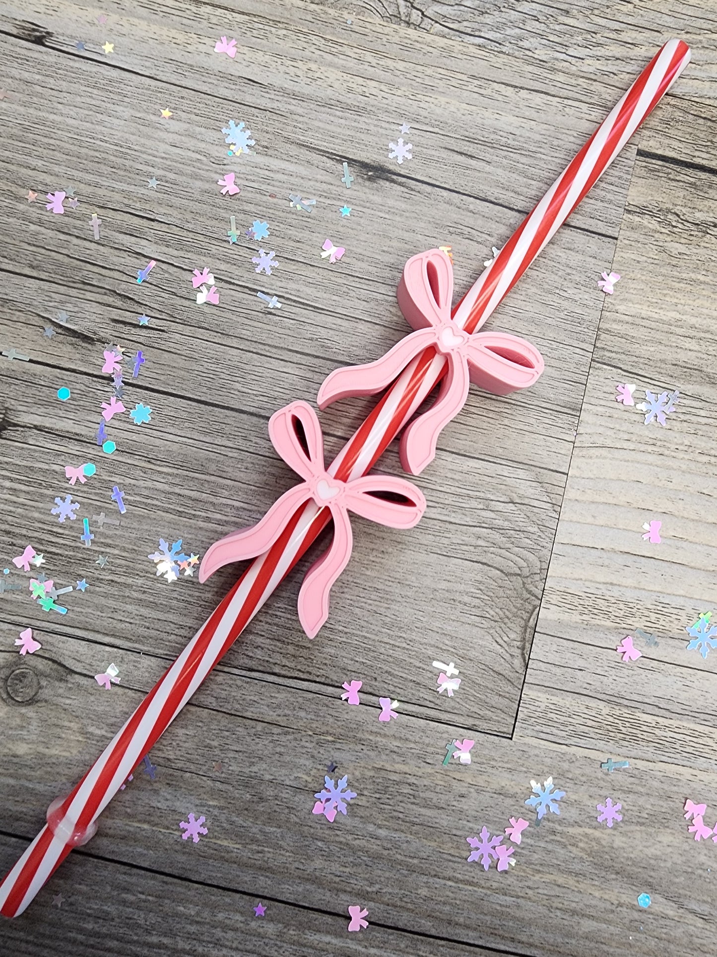 Pink Plastic Bow Straw Topper