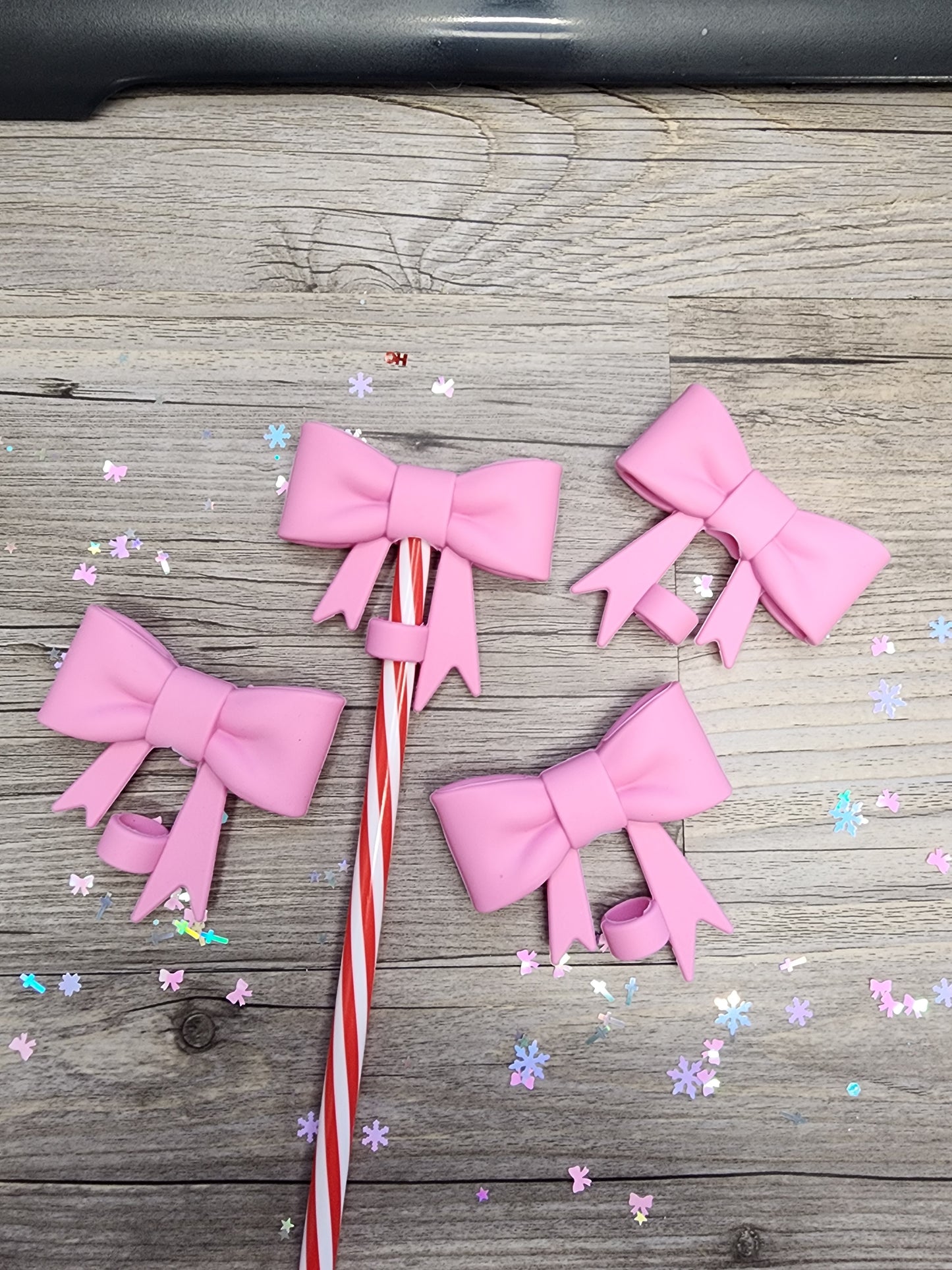 Barbie Pink Silicone Bow Straw Topper