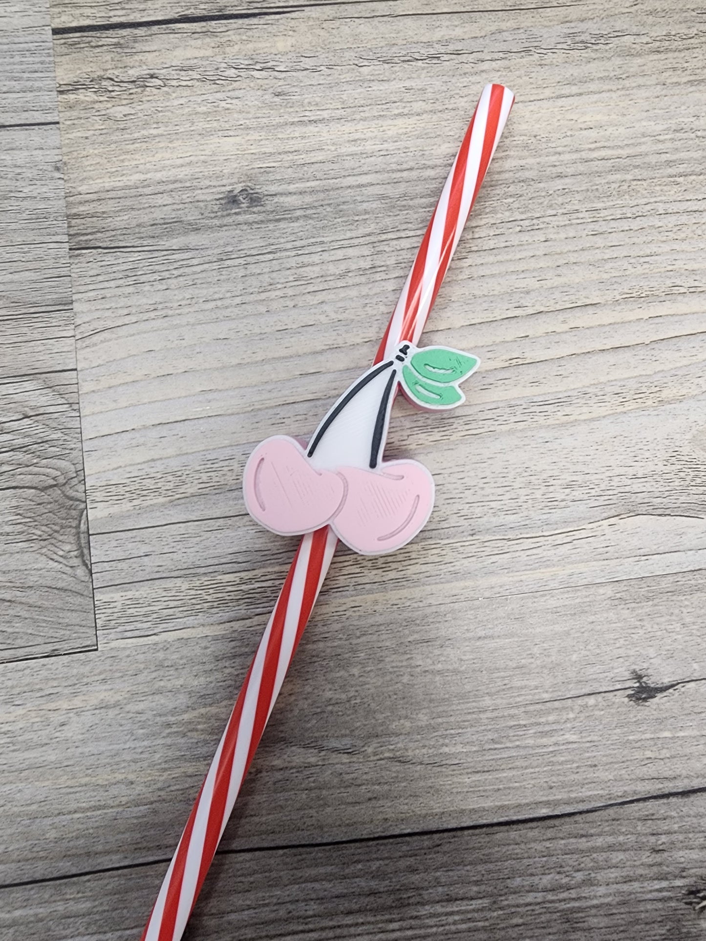 Plastic Pink Cherries Straw Topper