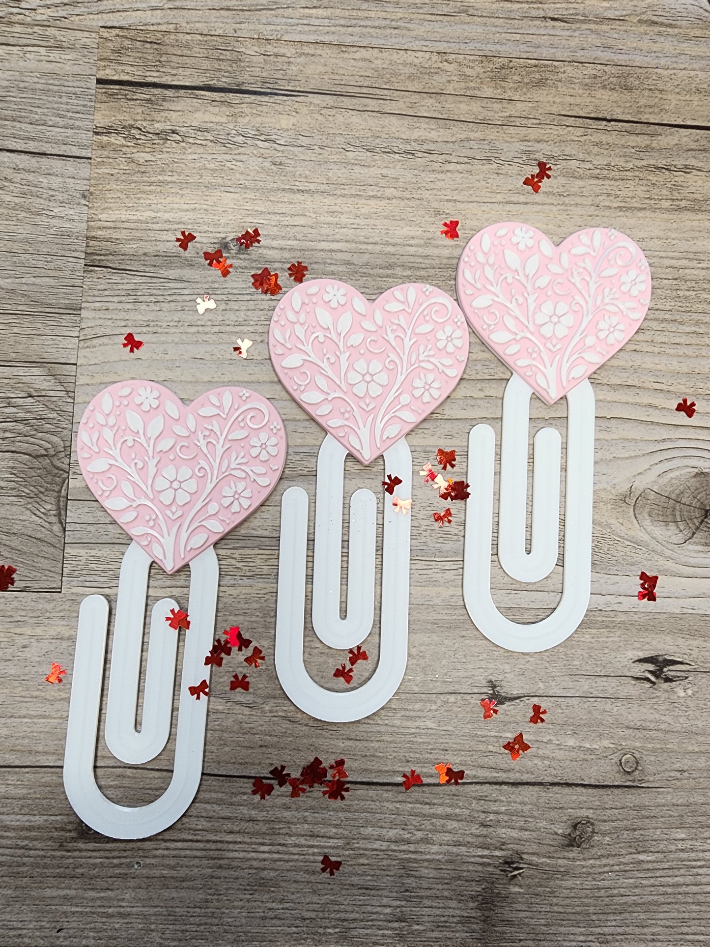 1 Large Light Pink Heart Bookmark - Embossed Flower Print