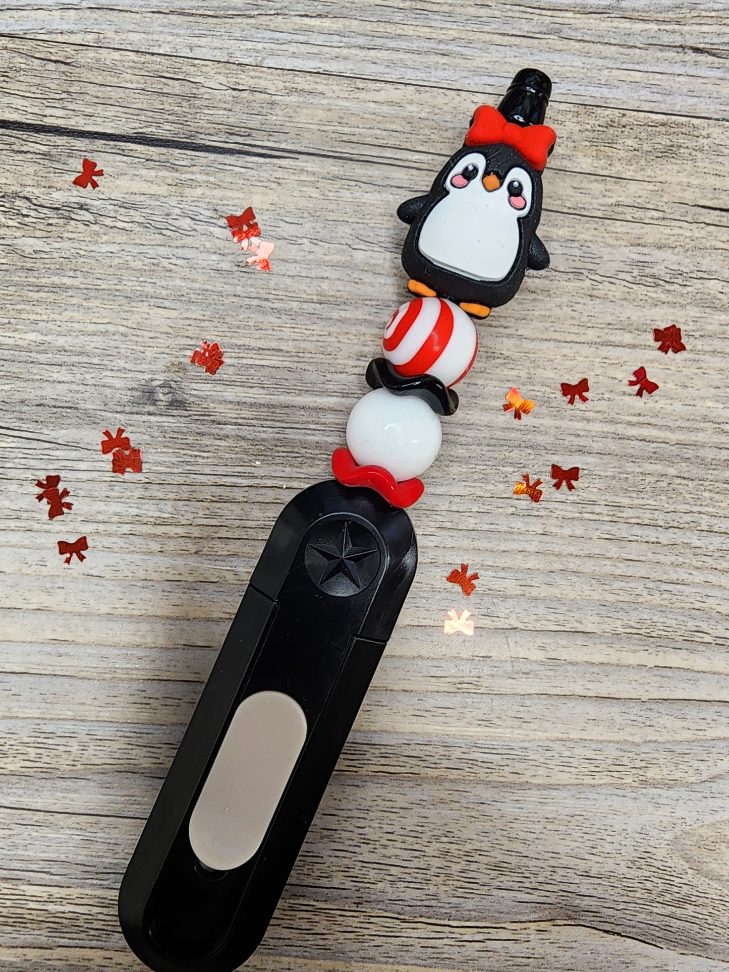 Beaded Box Cutter - Black Handle with Red & White