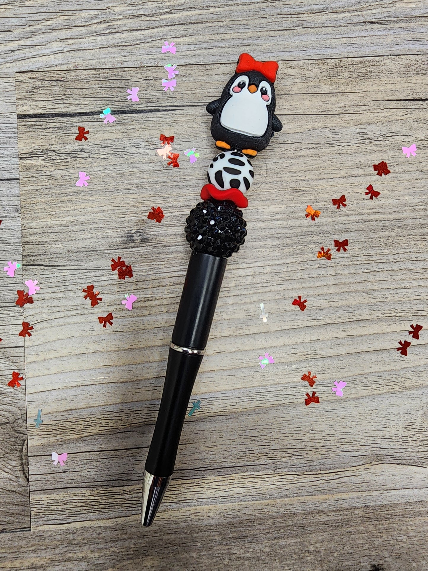 Black Pen - Penguin with Red Bow Focal