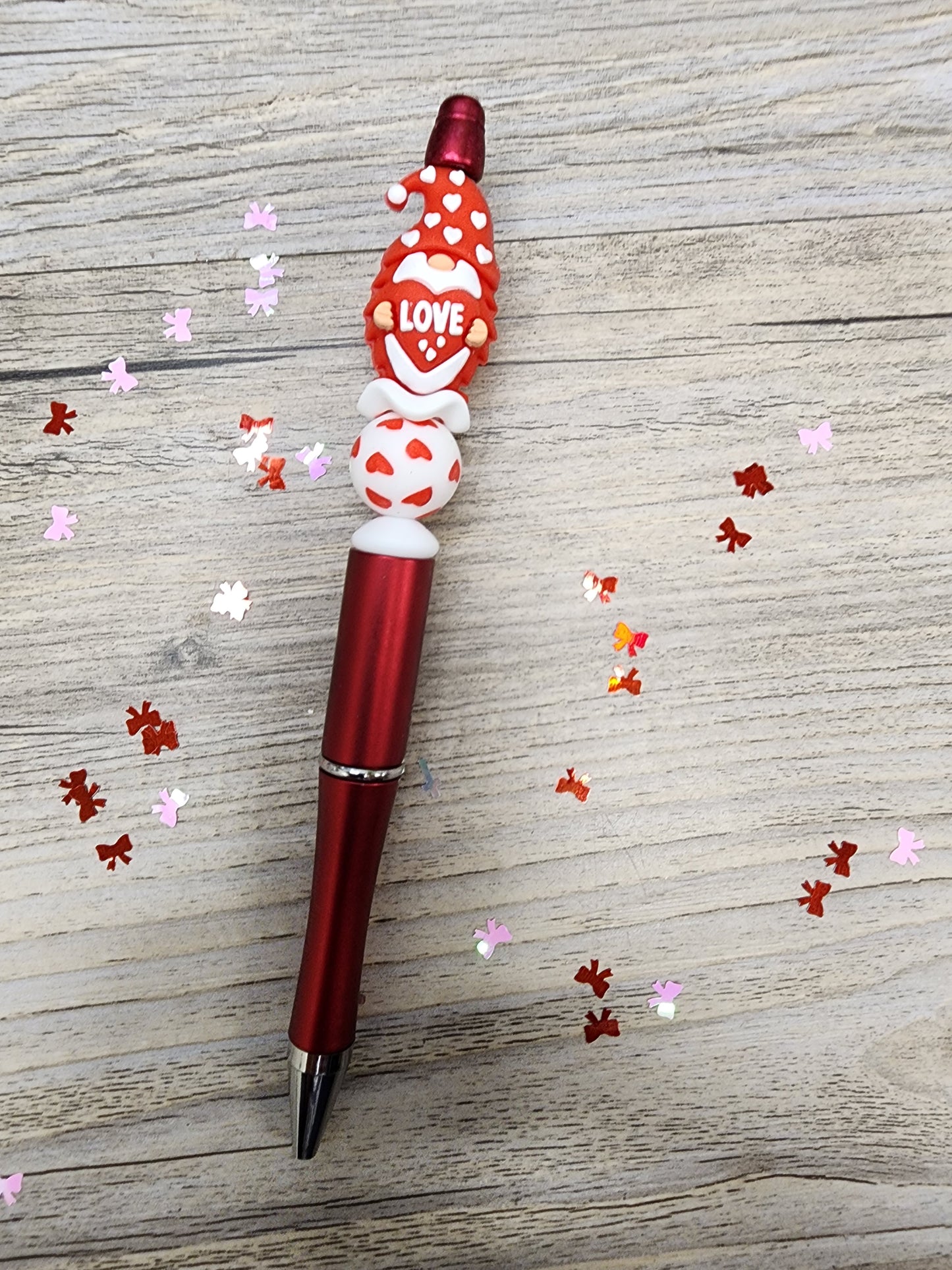 Red Valentine's Day Pen with Gnome Focal
