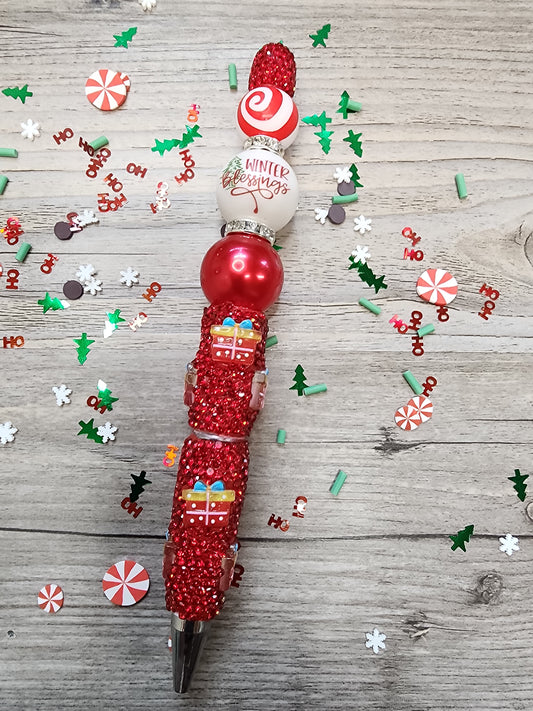 Premade002 Custom Rhinestone Christmas Pen with beads