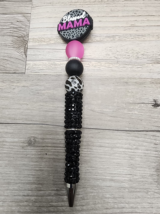Black Rhinestone Blessed Mama Pen