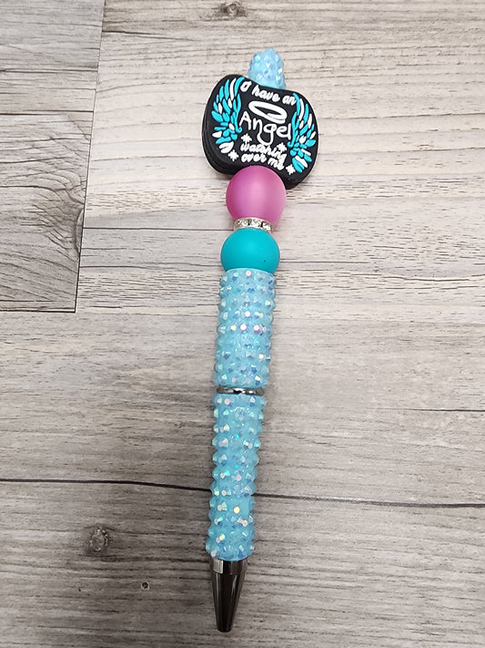 Light Blue Rhinestone Angel Pen
