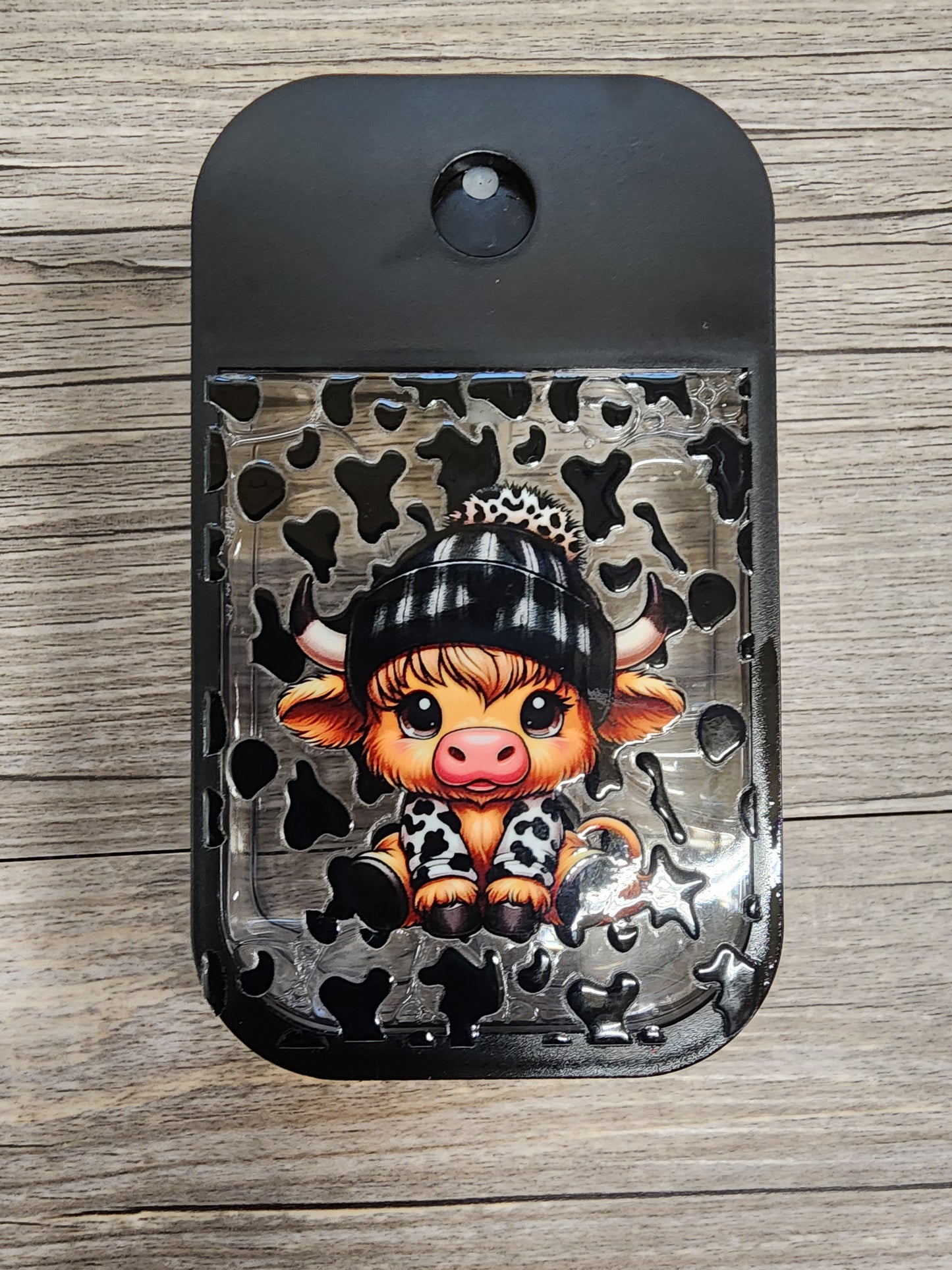 Premade Custom Hand Sanitizer Spray Bottle - Black Highland Cow