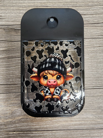 Premade Custom Hand Sanitizer Spray Bottle - Black Highland Cow
