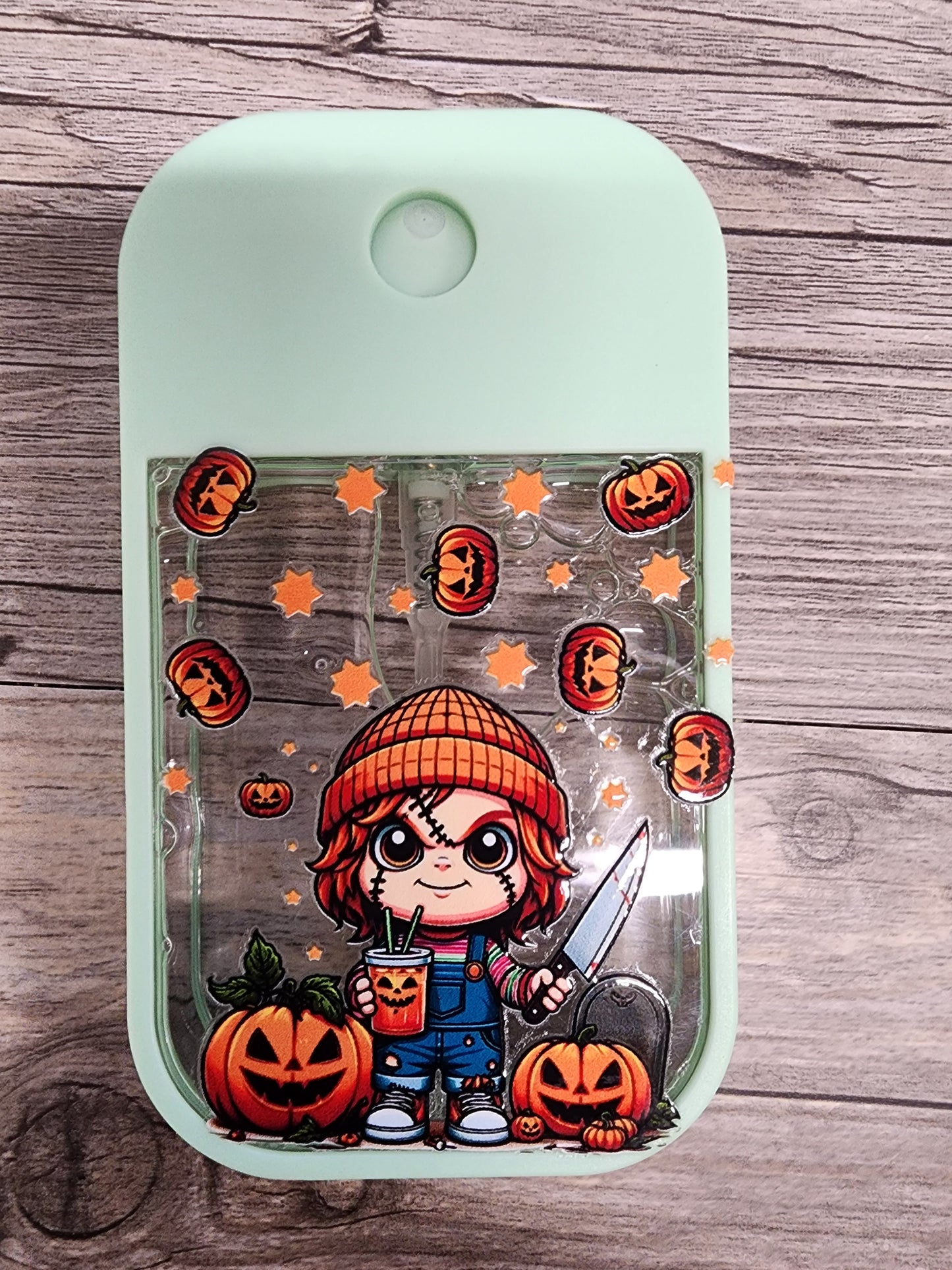 Premade Custom Hand Sanitizer Spray Bottle - Mint Green with Chuckie
