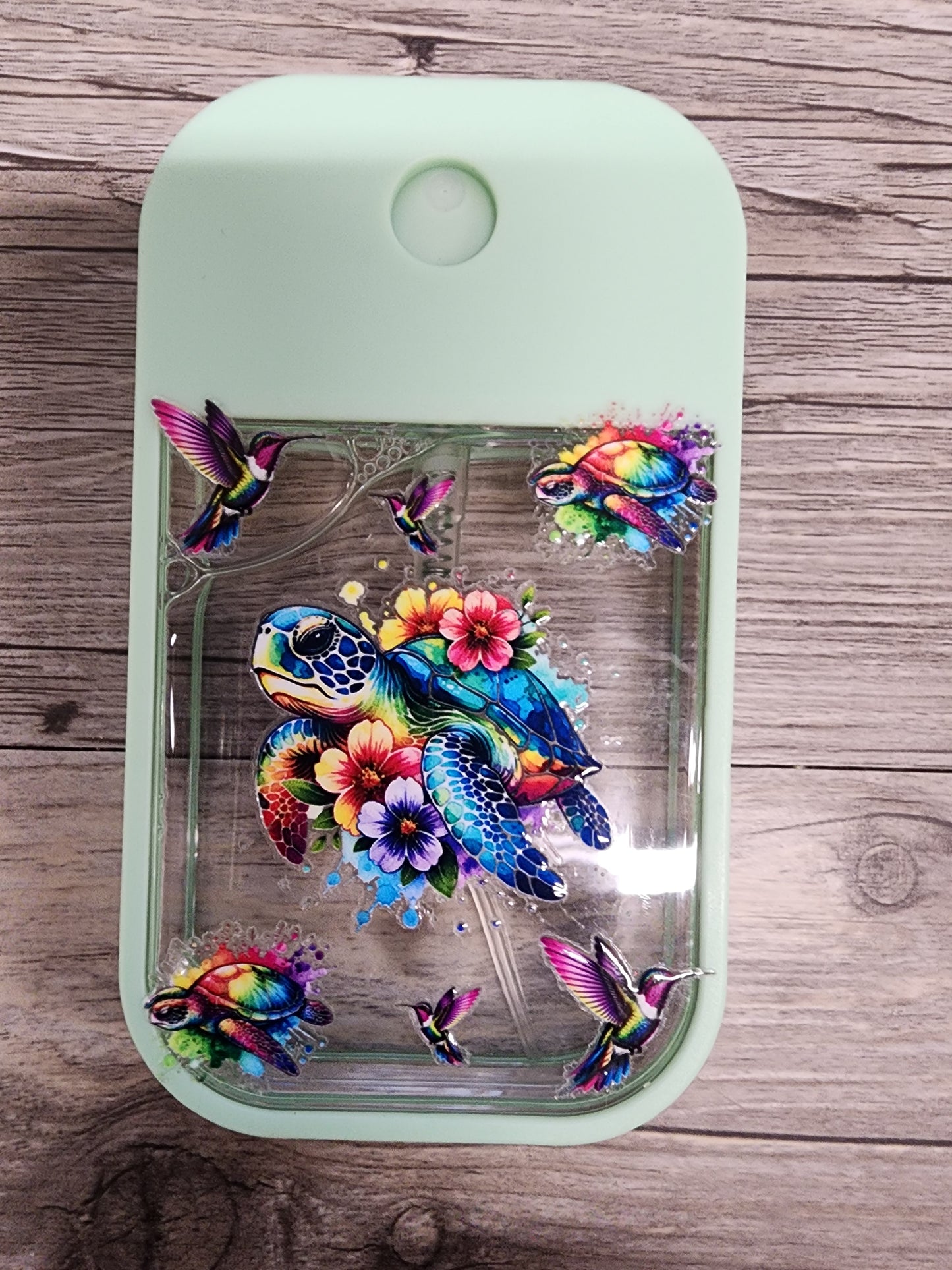 Premade Custom Hand Sanitizer Spray Bottle - Mint Green with Sea Turtle