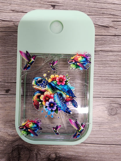 Premade Custom Hand Sanitizer Spray Bottle - Mint Green with Sea Turtle