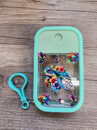 Premade Custom Hand Sanitizer Spray Bottle - Mint Green with Sea Turtle