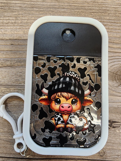Premade Custom Hand Sanitizer Spray Bottle - Black Highland Cow