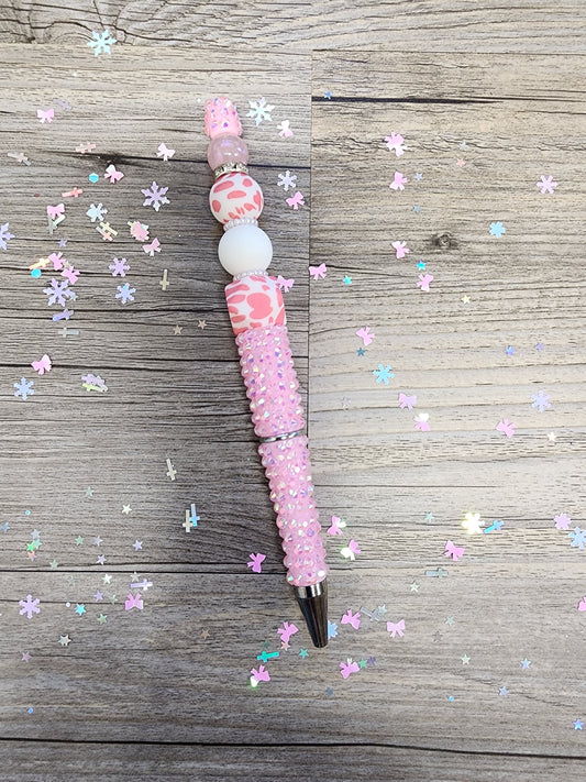 Pink Rhinestone Pen with Leopard Print