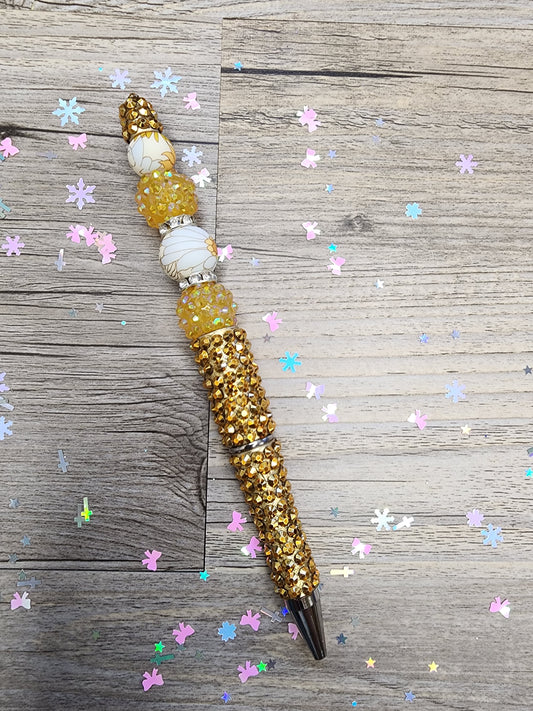 Gold Flowered Pen - Rhinestone