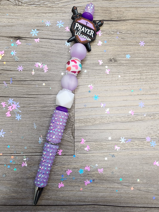 Lavender Rhinestone Pen with Prayer Warrior Focal