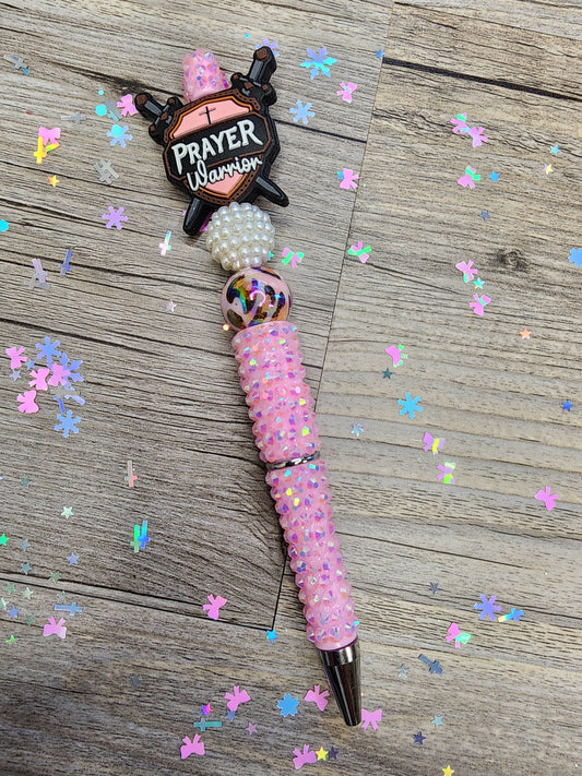 Prayer Warrior Pen - Pink Rhinestone & Leopard Print