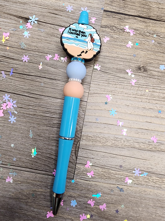 Light Blue Pen with Sand and Blue Beads