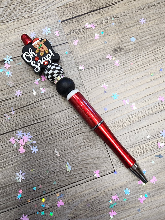 Red Gingerbread Pen with Checkered Beads