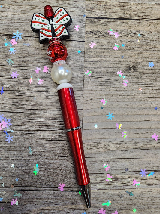 Red Rhinestone Pen with Pearl White Beads