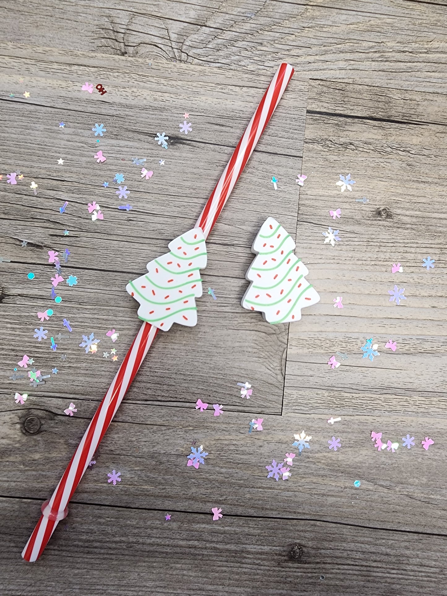White Hard Plastic Christmas Tree Straw Topper