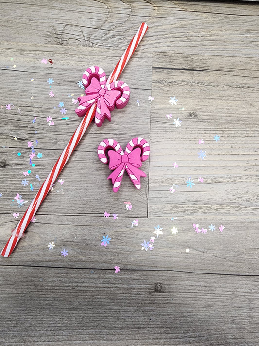Hard Plastic Candy Canes with Bow Straw Topper