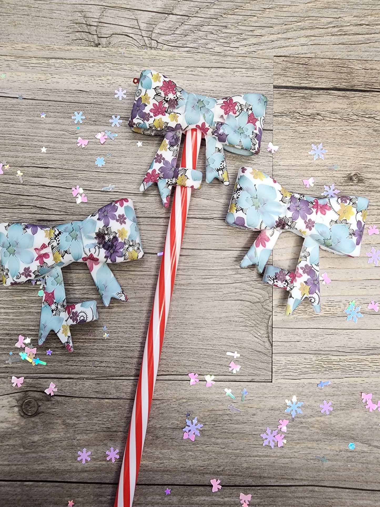 Flower Print Silicone Bow Straw Topper