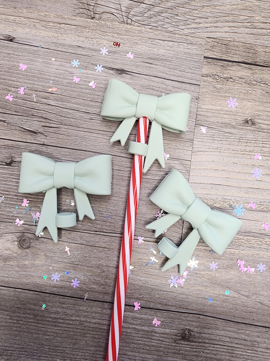 Mint Green Silicone Bow Straw Topper