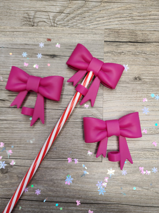 Fuchsia Pink Silicone Bow Straw Topper