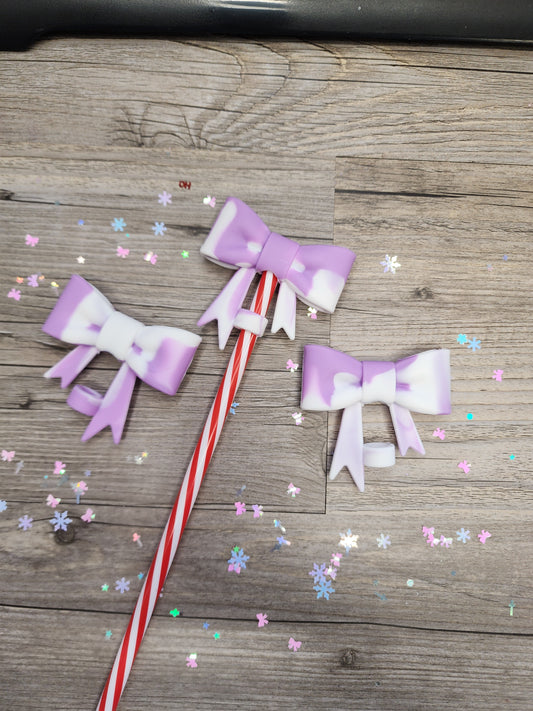 Silicone Purple and White Bow Straw Topper