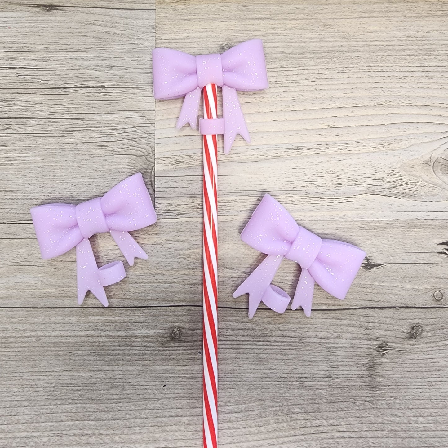 Lavender Sparkle Silicone Bow Straw Topper