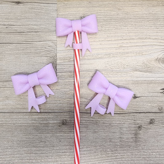 Lavender Sparkle Silicone Bow Straw Topper
