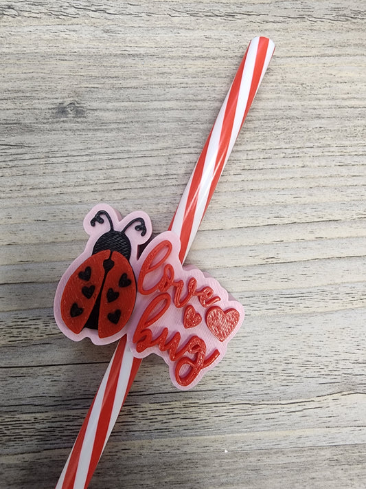 Plastic Pink Love Bug Straw Topper