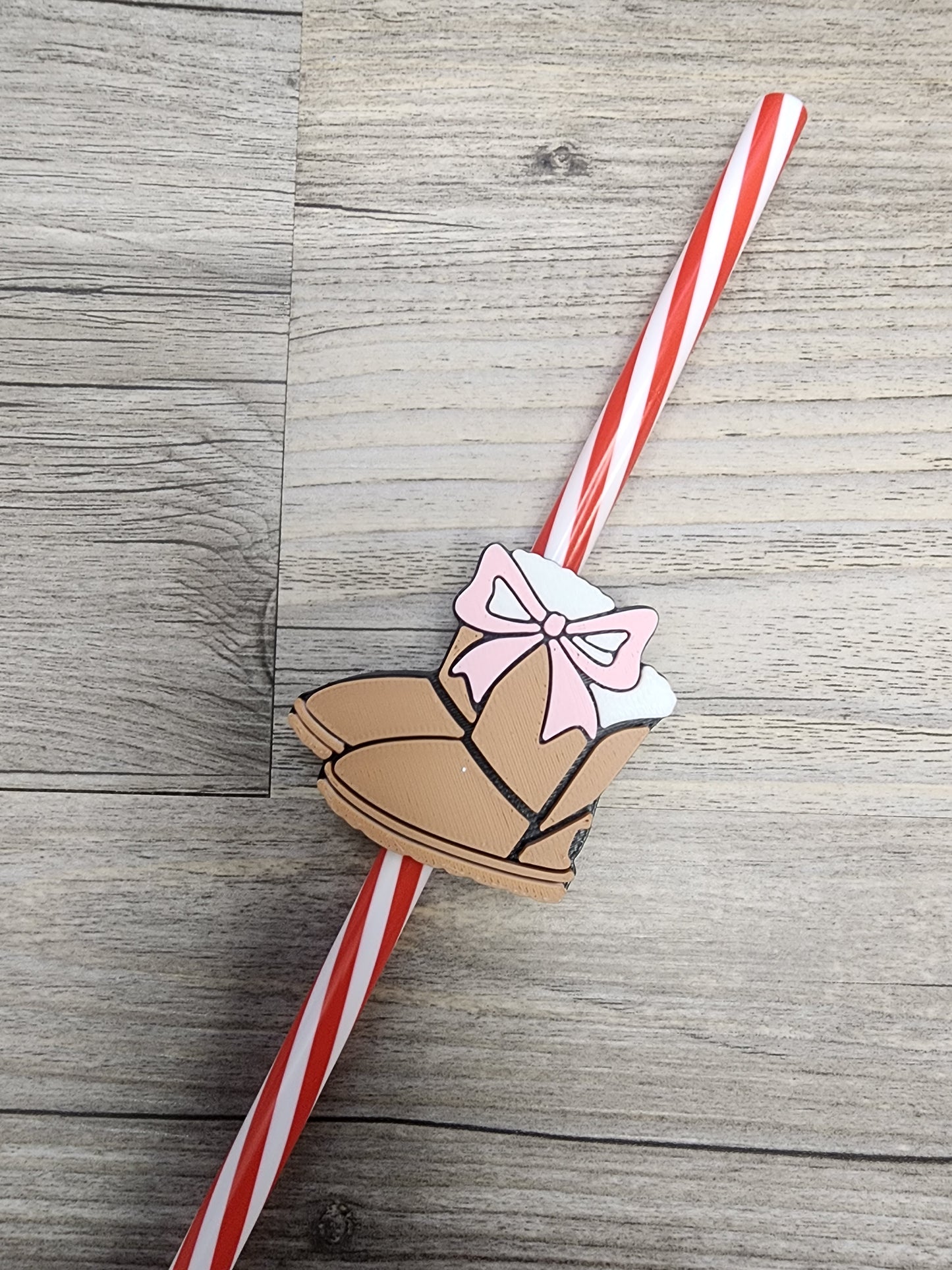 Plastic Ugg Boots with Pink Bow Straw Topper