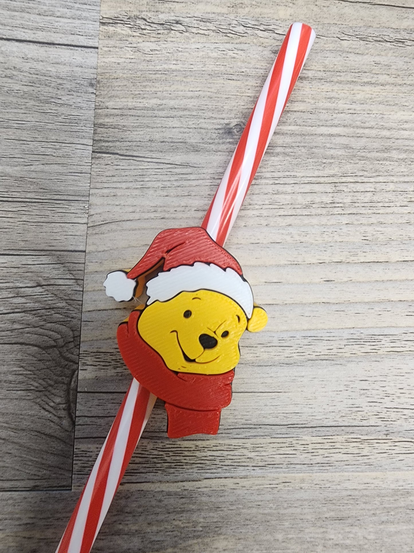 Plastic Winnie the Pooh with Santa Hat Straw Topper