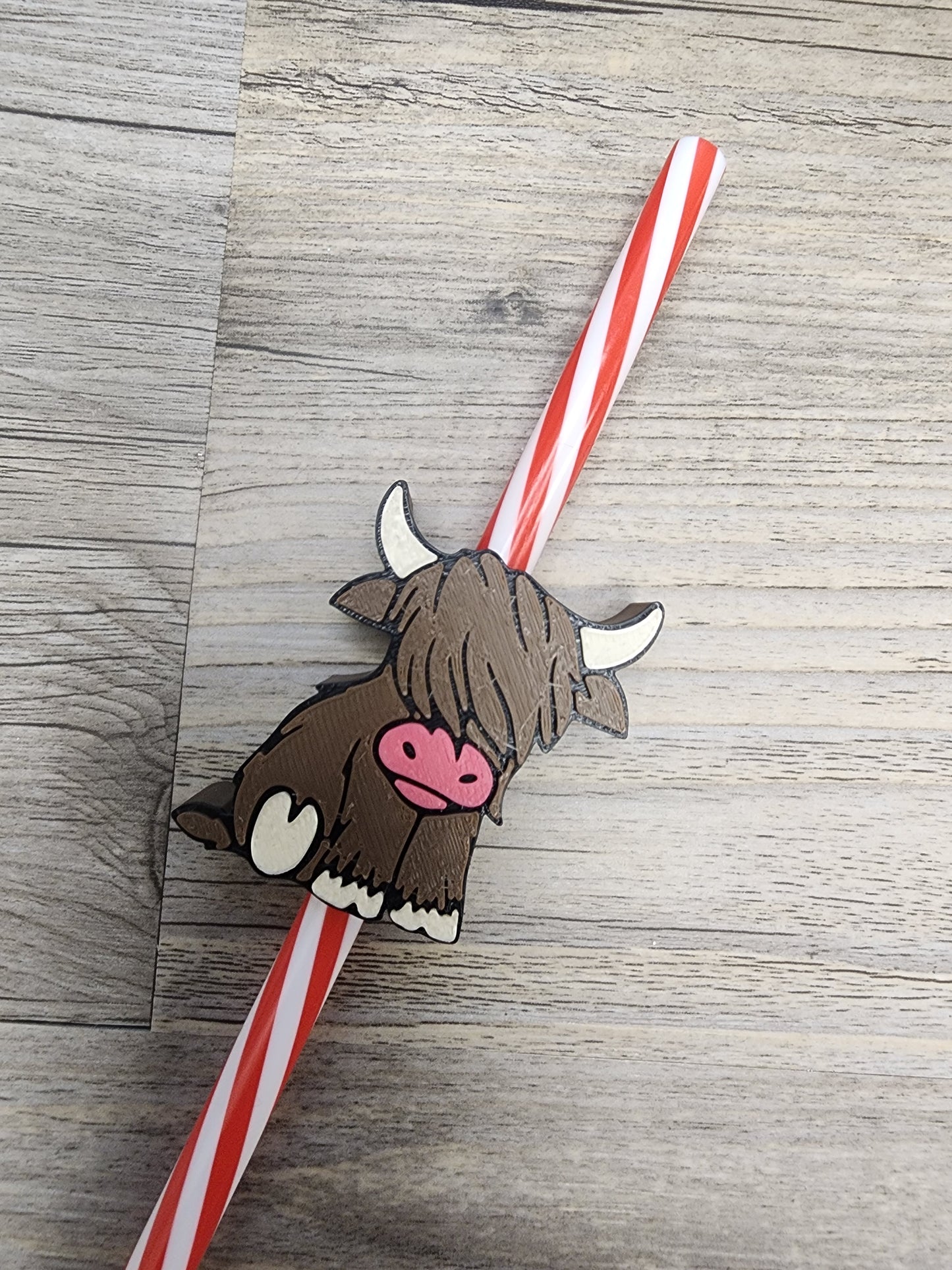 Plastic Chocolate Brown Highland Cow Straw Topper