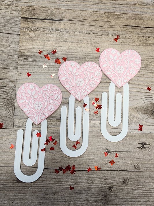 1 Large Light Pink Heart Bookmark - Embossed Flower Print