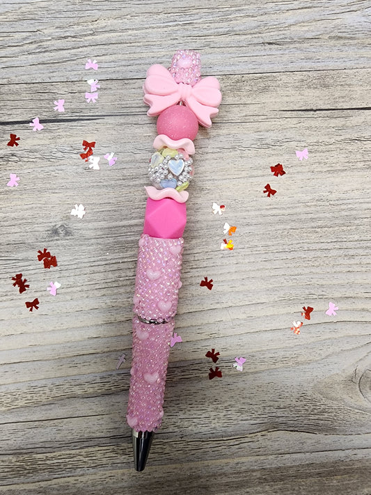 Light Pink Pen with Hearts - Barbie Pink & Pearl Heart Beads