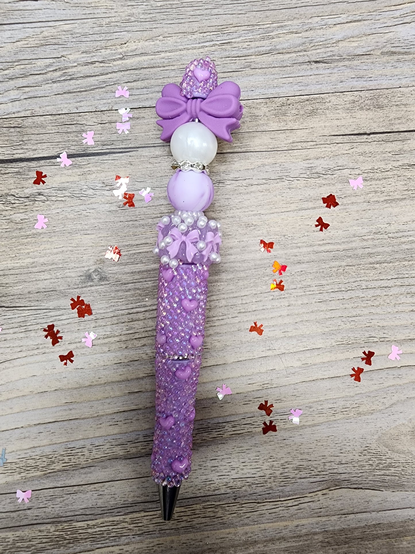 Lavender Bubble Pen with Sassy Bead and Purple Bow